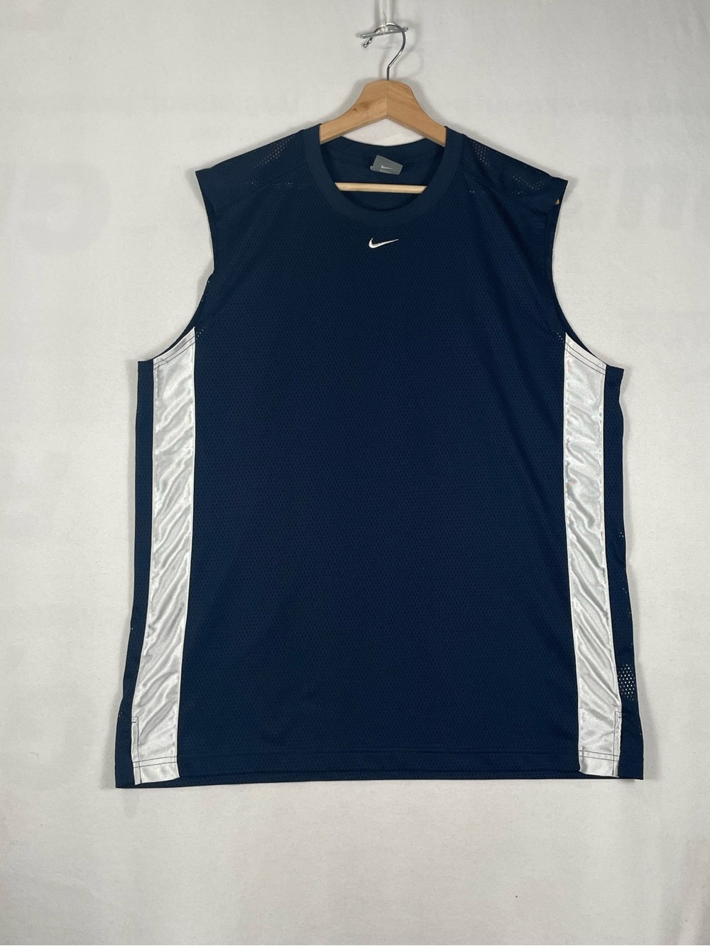 Vintage Nike Middle Swoosh Navy Mesh Basketball Jersey Tank Top Sleeveless Sz L